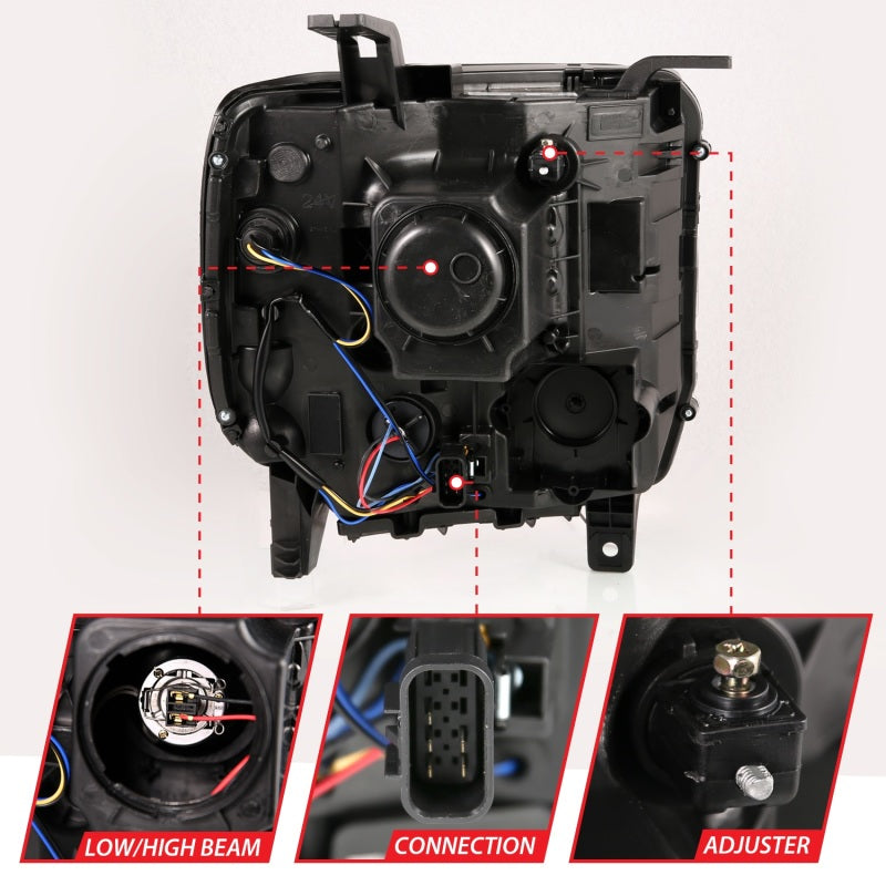 ANZO 2014-2015 GMC Sierra 1500HD Projector Plank Style Headlight Black W/ DRL - Burkken Auto Parts