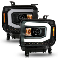 ANZO 2014-2015 GMC Sierra 1500 Projector Headlights w/ Light Bar Black Housing (Halogen Type) - Burkken Auto Parts