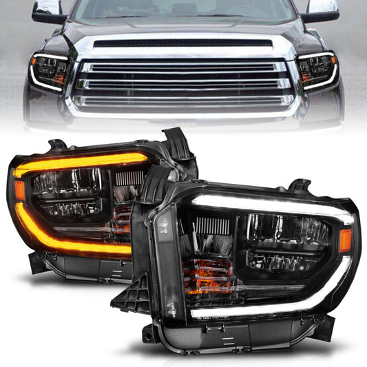 ANZO 14-21 Toyota Tundra (OE Halogen w/LED DRL) LED Crystal Headlights w/ Switchback &amp; DRL - Blk - Burkken Auto Parts