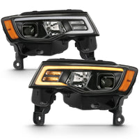 ANZO 2017-2018 Jeep Grand Cherokee Projector Headlights w/ Plank Style Switchback - Black w/ Amber - Burkken Auto Parts