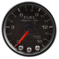 Autometer Spek-Pro Gauge Fuel Press 2 1/16in 15psi Stepper Motor W/Peak & Warn Blk/Blk - Burkken Auto Parts