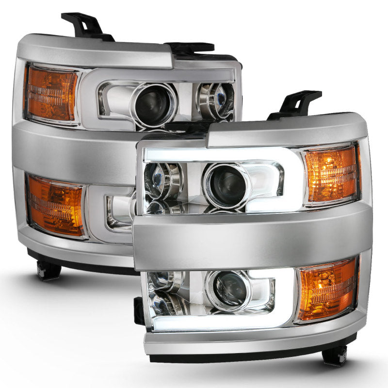 ANZO 2015-2016 Chevrolet Silverado Projector Headlights w/ Plank Style Design Chrome w/ Amber - Burkken Auto Parts