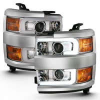 ANZO 2015-2016 Chevrolet Silverado Projector Headlights w/ Plank Style Design Chrome w/ Amber - Burkken Auto Parts