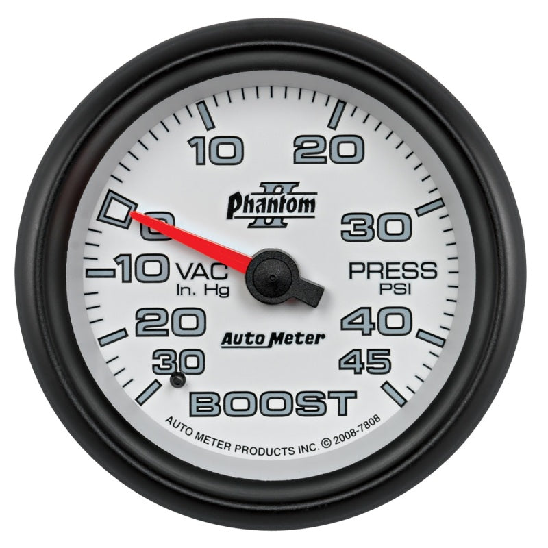 Autometer Phantom II 2-5/8in 30INHG-45PSI Phantom Mechanical Boost/Vacuum Gauge - Burkken Auto Parts