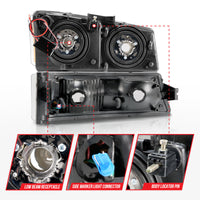 ANZO 2003-2006 Chevrolet Silverado 1500 Crystal Headlights w/ Light Bar Black Housing - Burkken Auto Parts