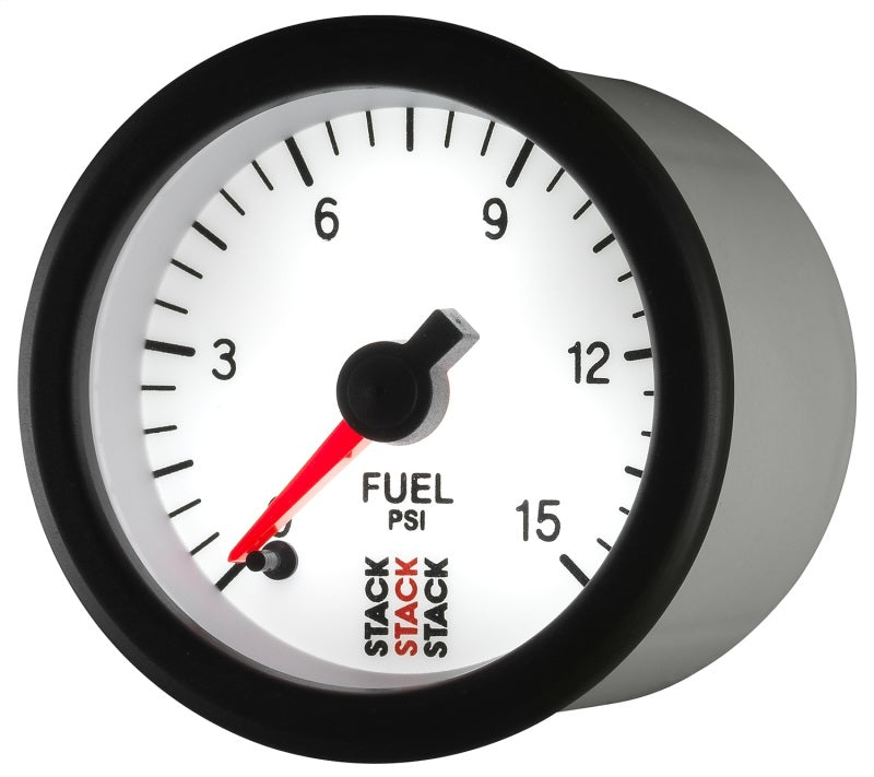 Autometer Stack 52mm 0-15 PSI 1/8in NPTF Male Pro Stepper Motor Fuel Pressure Gauge - White - Burkken Auto Parts