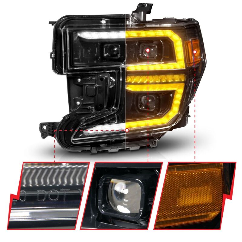 ANZO 19-21 GMC Sierra 1500 LED Projector Headlight w/Switchback+Sequential - Black - Burkken Auto Parts