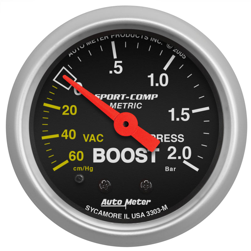 Autometer Sport-Comp 52mm 60cm/HG -2.0 Bar Mechanical Boost Gauge - Burkken Auto Parts