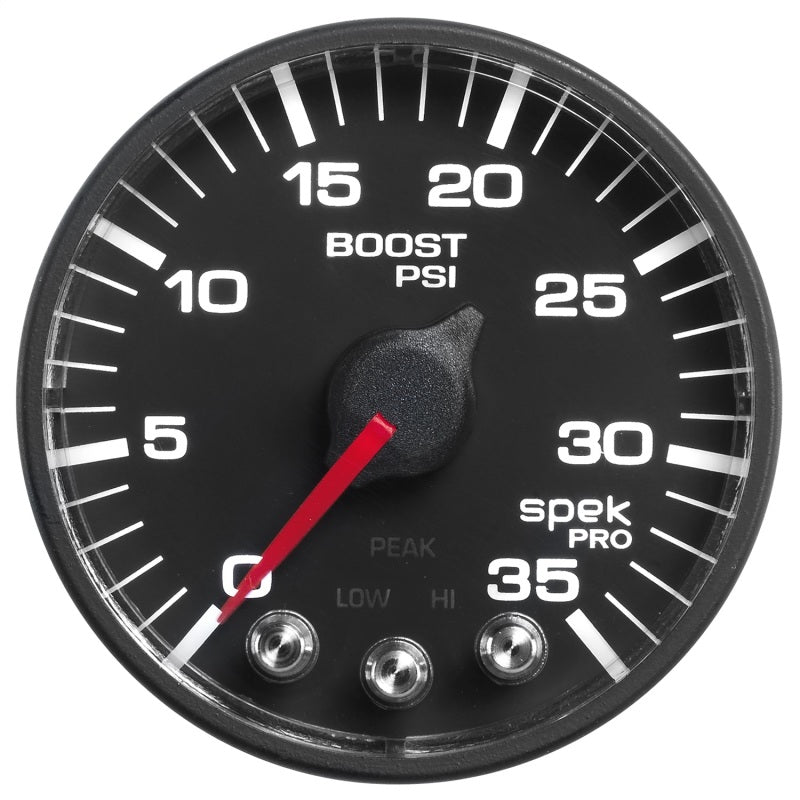 Autometer Spek-Pro Gauge Boost 2 1/16in 35psi Stepper Motor W/Peak & Warn Black/Black - Burkken Auto Parts