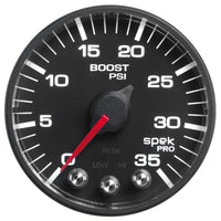 Autometer Spek-Pro Gauge Boost 2 1/16in 35psi Stepper Motor W/Peak & Warn Black/Black - Burkken Auto Parts
