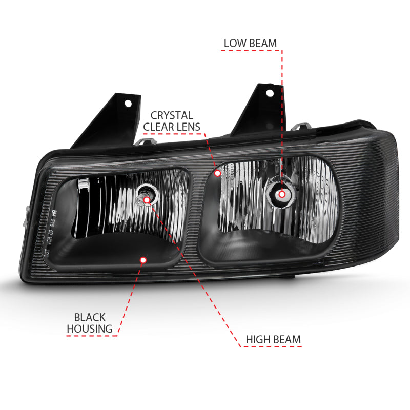 ANZO 2003-2017 Chevy Express Crystal Headlight Black - Burkken Auto Parts