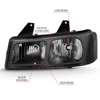 ANZO 2003-2017 Chevy Express Crystal Headlight Black - Burkken Auto Parts