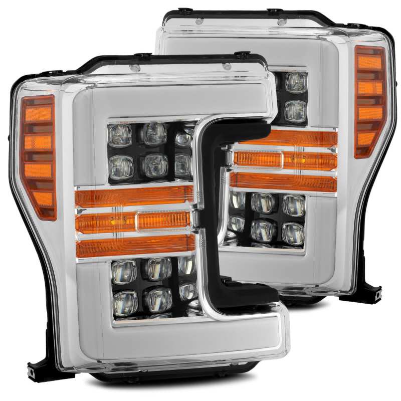 AlphaRex 17-19 Ford F-250 SD NOVA LED Proj Headlights Plank Style Chrome w/Activ Light/Seq Signal - Burkken Auto Parts