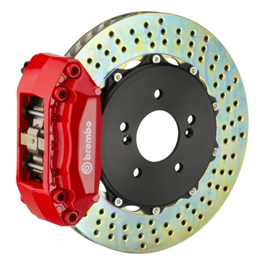 Brembo 02-07 RSX Front GT BBK 4 Piston Cast 2pc 328x28 2pc Rotor Drilled-Red - Burkken Auto Parts