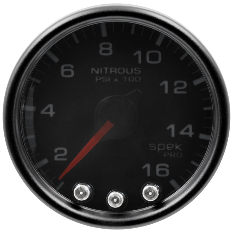 Autometer Spek-Pro Gauge Nitrous Press 2 1/16in 1600psi Stepper Motor W/Peak & Warn Blk/Smoke/Blk - Burkken Auto Parts