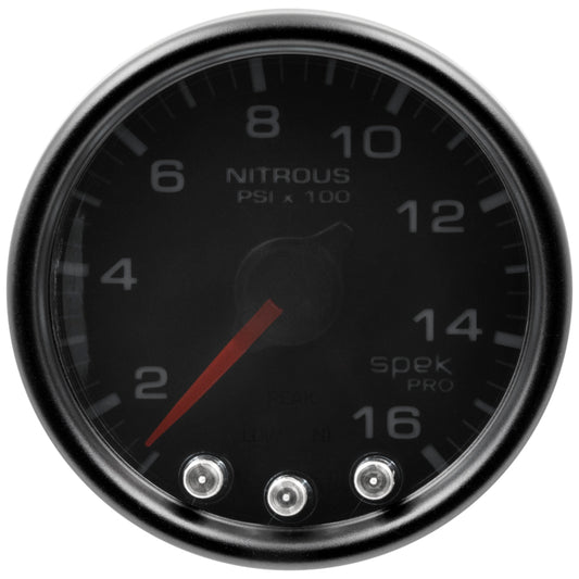 Autometer Spek-Pro Gauge Nitrous Press 2 1/16in 1600psi Stepper Motor W/Peak & Warn Blk/Smoke/Blk - Burkken Auto Parts