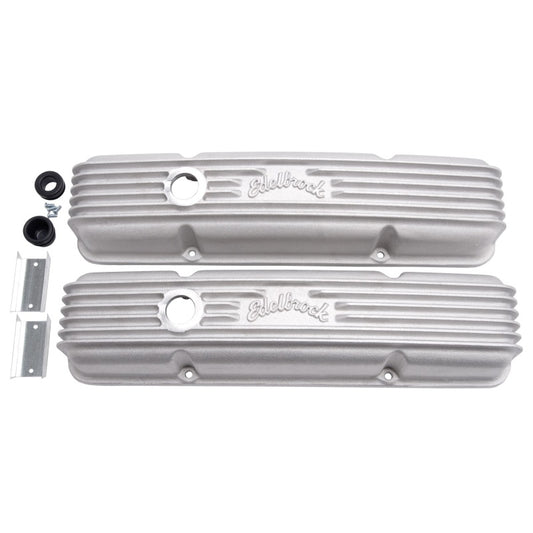 Edelbrock Valve Cover Classic Series Chevrolet 1959-1986 262-400 CI V8 w/ Breather Holes Satin - Burkken Auto Parts