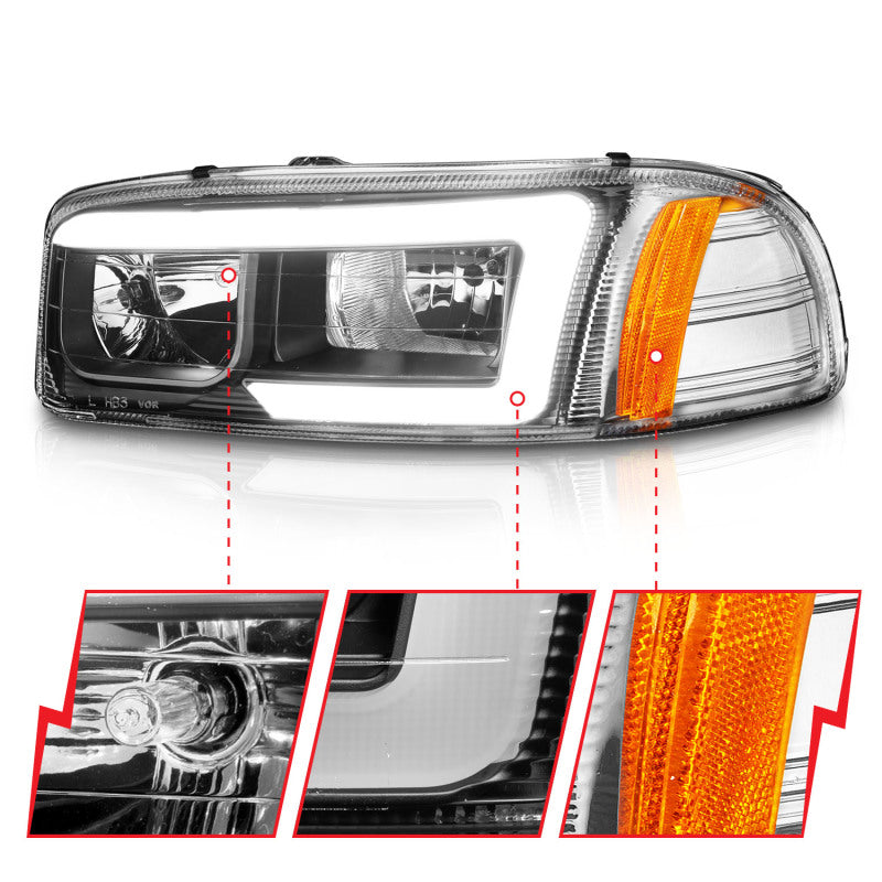 ANZO 99-17 GMC Sierra/Denali Headlights Black Amber (w/C Light Bars) - Burkken Auto Parts