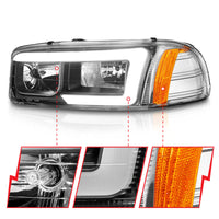 ANZO 99-17 GMC Sierra/Denali Headlights Black Amber (w/C Light Bars) - Burkken Auto Parts