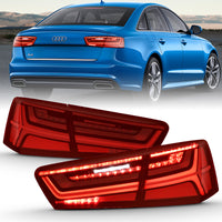ANZO 2012-2018 Audi A6 LED Taillight Black Housing Red/Clear Lens 4 pcs (Sequential Signal) - Burkken Auto Parts