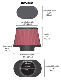 K&N Filter Universal Rubber Filter 2 7/16 inch Flange 4.5x3.75 inch Base 3.5x2.5 inch Top 2.75 inch - Burkken Auto Parts