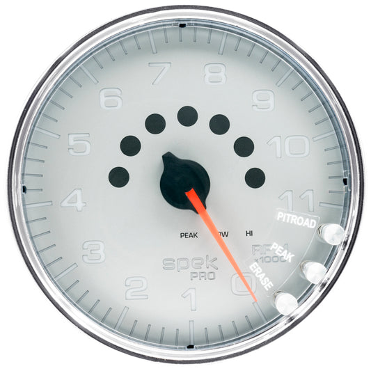 Autometer Spek-Pro Gauge Tachometer 5in 11K Rpm W/Shift Light & Peak Mem Silver/Chrome - Burkken Auto Parts