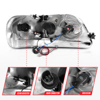 ANZO 1997-2003 Ford F-150 Projector Headlights w/ Light Bar Black Housing - Burkken Auto Parts