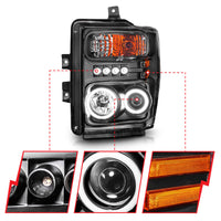 ANZO 2008-2010 Ford F-250 Projector Headlights w/ Halo Black (CCFL) - Burkken Auto Parts
