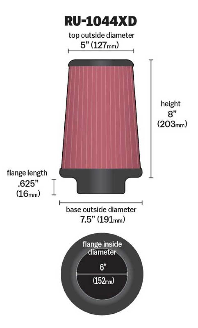 K&N Universal Clamp-On Air Filter 6in FLG / 7-1/2in B / 5in T / 8in H - Burkken Auto Parts