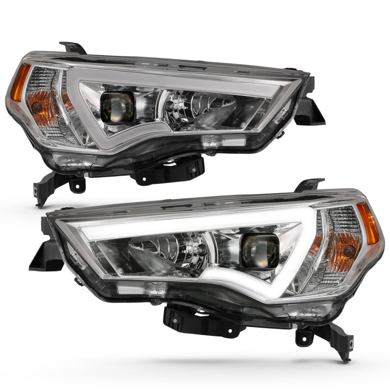 ANZO 14-18 Toyota 4 Runner Plank Style Projector Headlights Chrome w/ Amber - Burkken Auto Parts