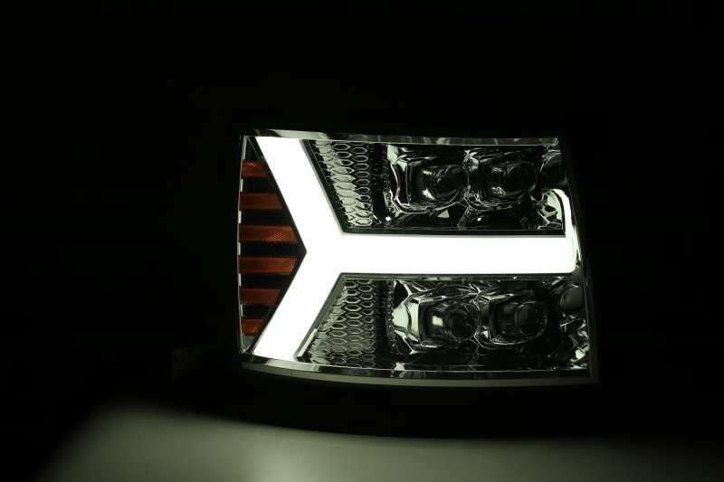 AlphaRex 07-13 Chevy 1500HD NOVA LED Proj Headlights Plank Style Chrm w/Activ Light/Seq Signal - Burkken Auto Parts