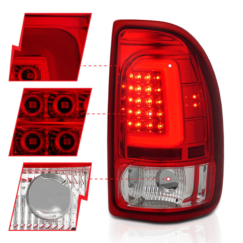 ANZO 1997-2004 Dodge Dakota LED Taillights Chrome Housing Red Lens Pair - Burkken Auto Parts