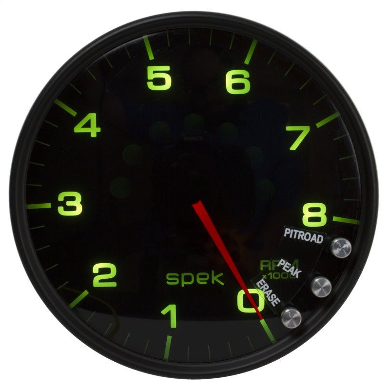 Autometer Spek-Pro Gauge Tachometer 5in 8K Rpm W/Shift Light & Peak Mem Black/Smoke/Black - Burkken Auto Parts