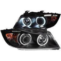ANZO 2006-2008 BMW 3 Series E90-E91 Projector Headlights w/ Halo w/ LED Bar Black (CCFL) - Burkken Auto Parts