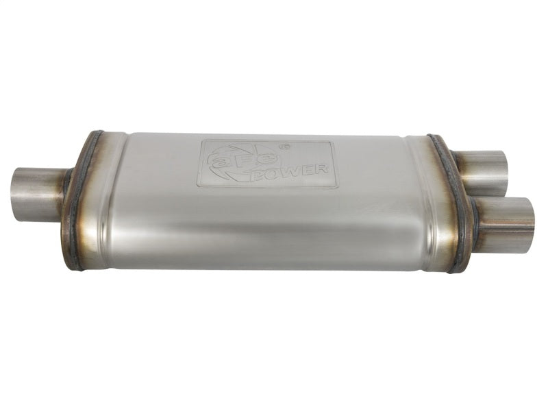 aFe MACHForce XP SS Muffler 2.5in Center Inlet / 2.5in Dual Outlets 18in L x 9in W x 4in H Body - Burkken Auto Parts