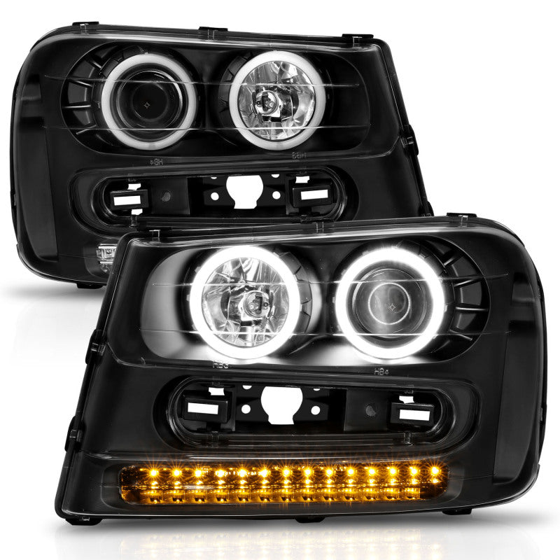 ANZO 2002-2009 Chevrolet Trailblazer Projector Headlights w/ Halo Black - Burkken Auto Parts