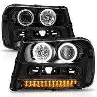 ANZO 2002-2009 Chevrolet Trailblazer Projector Headlights w/ Halo Black - Burkken Auto Parts