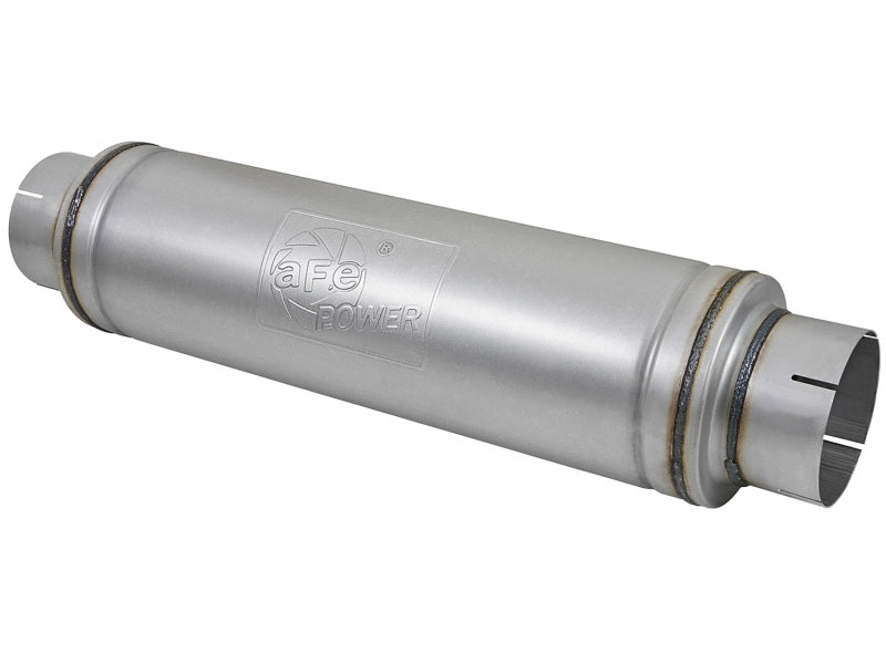 aFe ATLAS Aluminized Steel Muffler 5in Center/Center 24in L x 7in Diameter - Round Body - Burkken Auto Parts