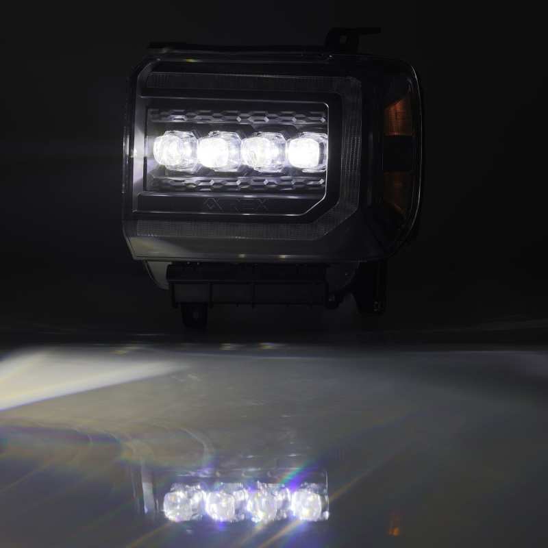 AlphaRex 14-18 GMC Sierra NOVA LED Proj Headlights Plank Style Black w/Activ Light/Seq Signal/DRL - Burkken Auto Parts