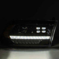 AlphaRex 09-18 Dodge Ram 1500HD PRO-Series Proj Headlights Plank Style Alpha Black w/Seq Signal/DRL - Burkken Auto Parts