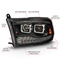 ANZO 2009-2018 Dodge Ram 1500 Led Projector Plank Style Switchback H.L Halo Black Amber (OE Style) - Burkken Auto Parts