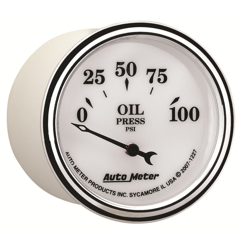 AutoMeter Gauge Oil Press 2-1/16in. 100PSI Elec Old Tyme White II - Burkken Auto Parts