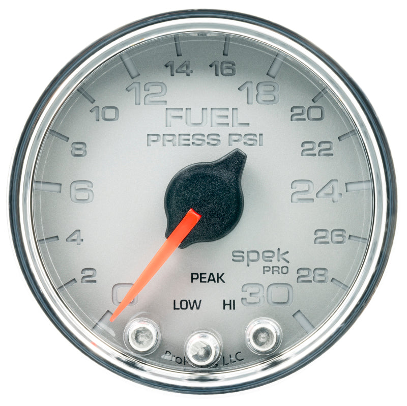 Autometer Spek-Pro Gauge Fuel Press 2 1/16in 30psi Stepper Motor W/Peak & Warn Slvr/Chrm - Burkken Auto Parts