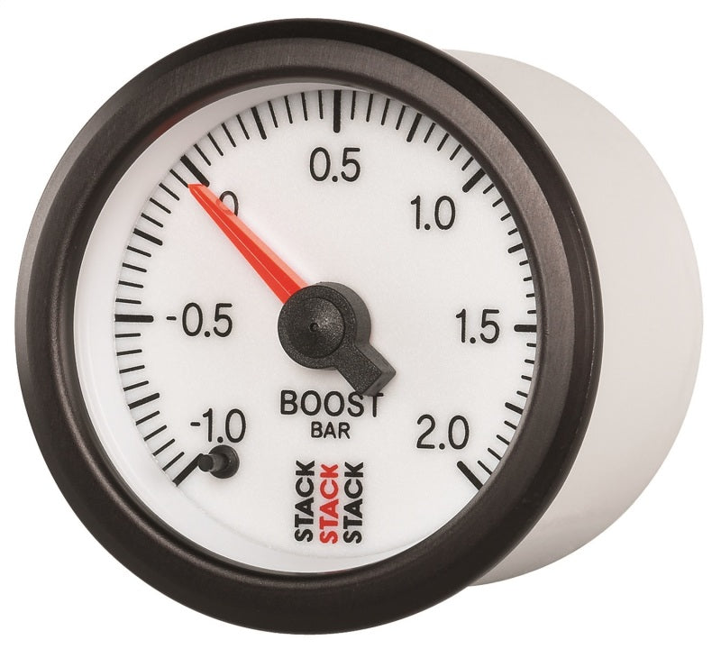 Autometer Stack 52mm -1 to +2 Bar (Incl T-Fitting) Pro Stepper Motor Boost Pressure Gauge - White - Burkken Auto Parts