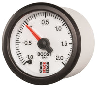 Autometer Stack 52mm -1 to +2 Bar (Incl T-Fitting) Pro Stepper Motor Boost Pressure Gauge - White - Burkken Auto Parts