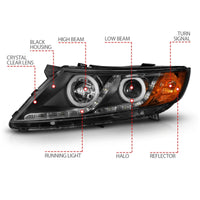 ANZO 2011-2013 Kia Optima Projector Headlights w/ Halo Black (CCFL) - Burkken Auto Parts