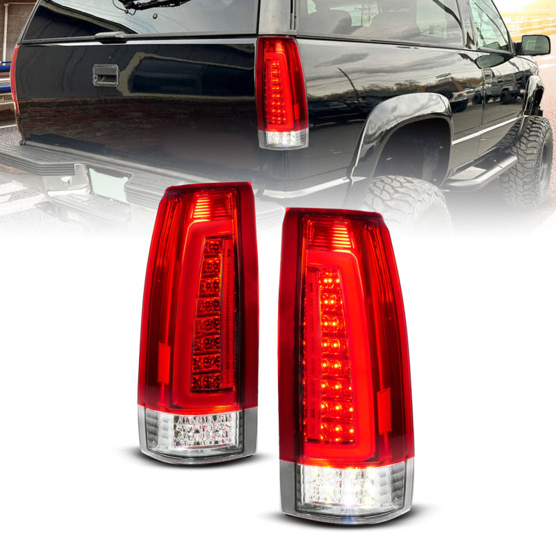 ANZO 88-99 Chevy C/K1500/2500/3500 Full LED Light Tube Taillights Chrome Housing Red/Clear Lens - Burkken Auto Parts