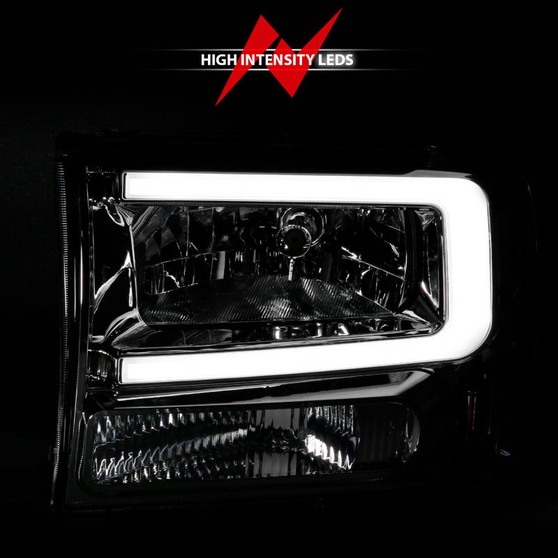 ANZO 99-04 Ford F250/F350/F450/Excursion (excl. 99) Crystal Headlights - w/ Light Bar Chrome Housing - Burkken Auto Parts