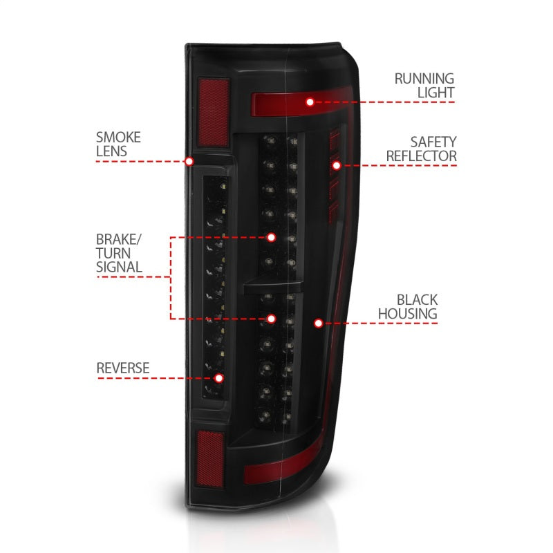 ANZO 2017+ Ford F-250 LED Taillights - Black/Smoke - Burkken Auto Parts