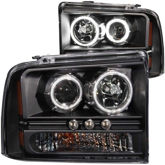 ANZO 2005-2007 Ford Excursion Projector Headlights w/ Halo Black w/ LED Strip (CCFL) 1pc - Burkken Auto Parts
